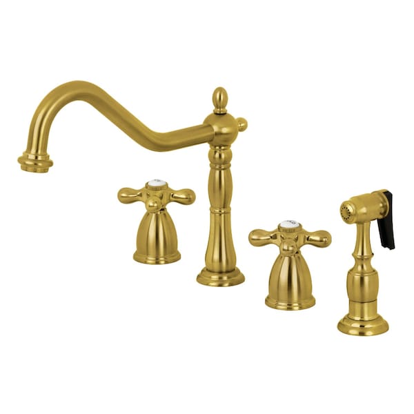 KB1797AXBS 8" Widespread Kitchen Faucet W/ Brass Sprayer, Brushed Brass